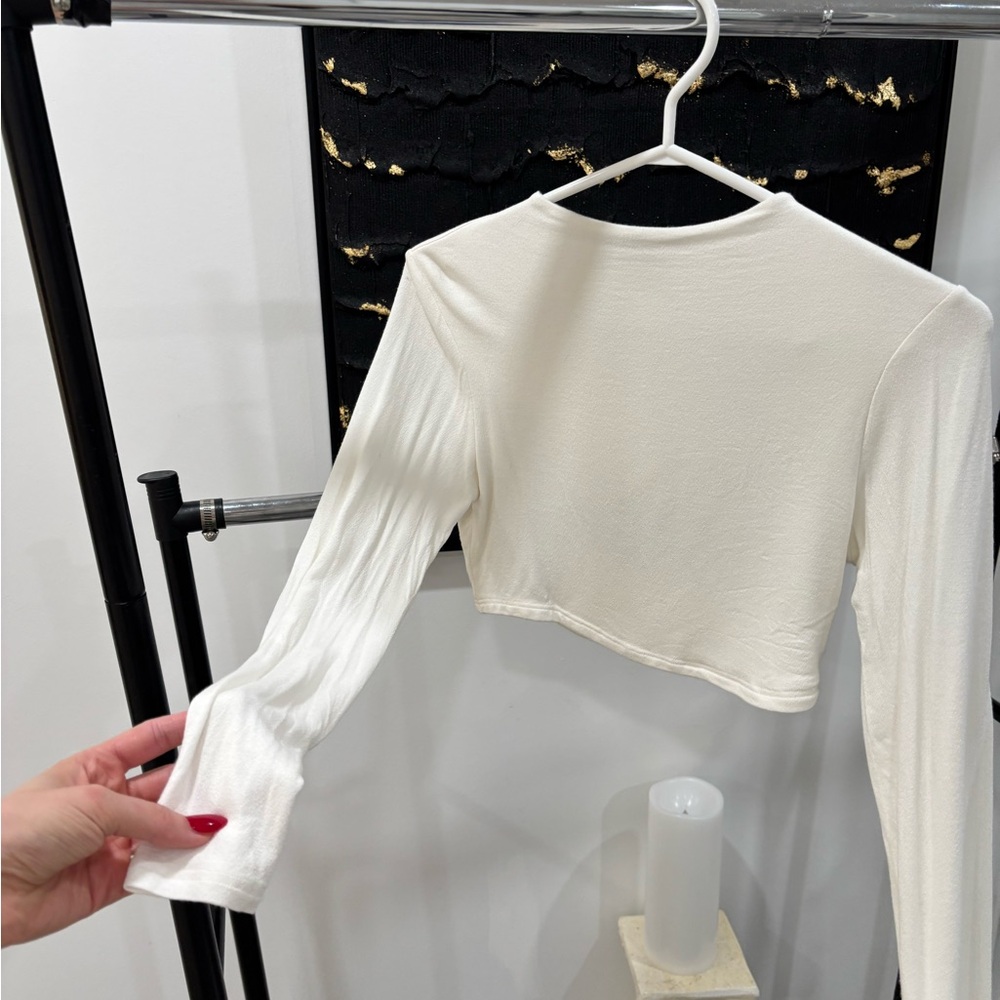 Naked Wardrobe Cream Long Sleeve Crop Top